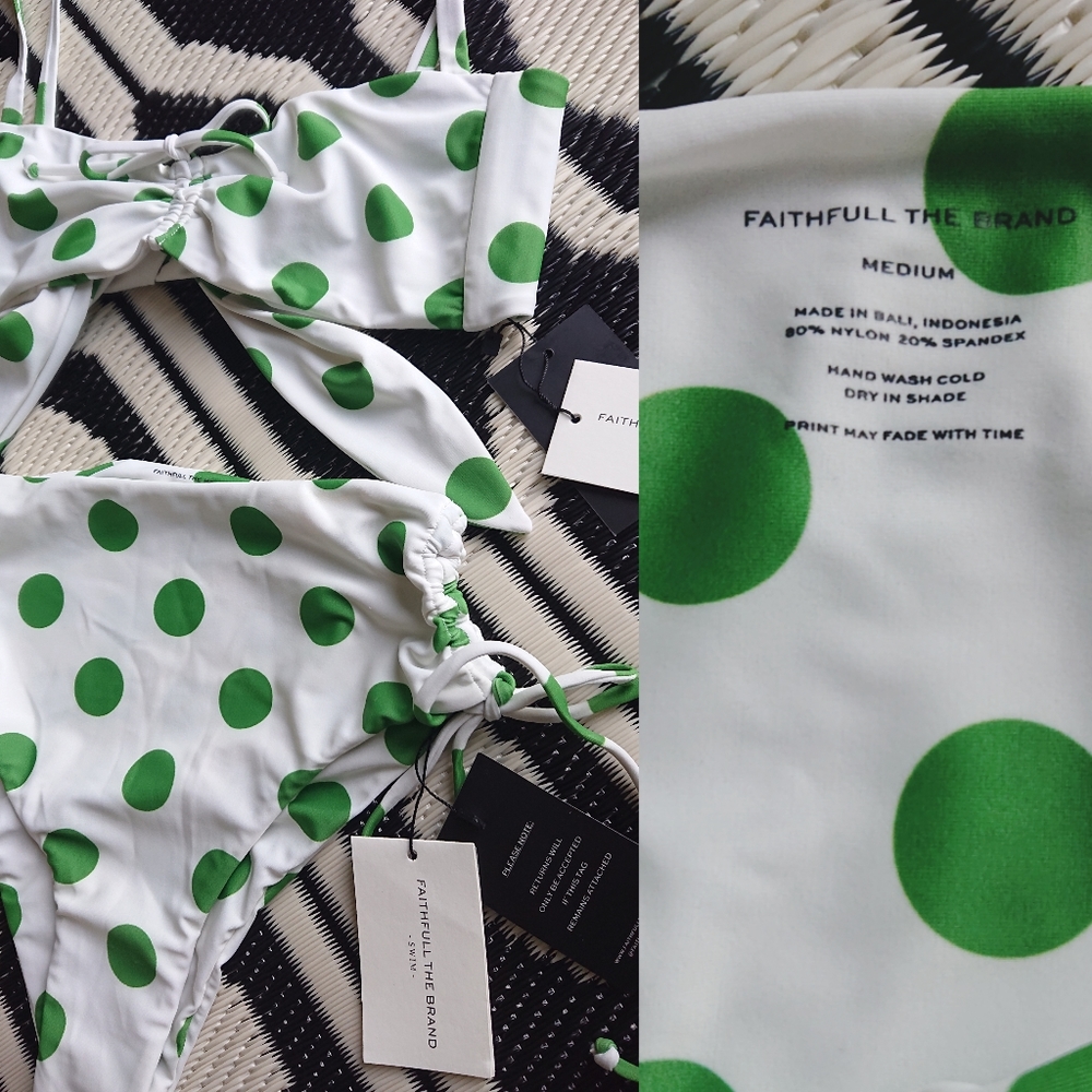 Faithfull the Brand White Bikini with Green Polka Dots - Picture 10 of 11